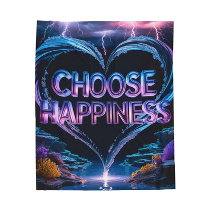 Velveteen Plush Blanket - Choose Happiness, Cozy Throw Blanket, Positive Vibes Home Decor