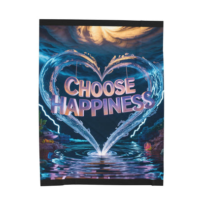 Velveteen Plush Blanket - Choose Happiness, Throw Blanket, Cozy Home Decor, Warm Fleece Blanket